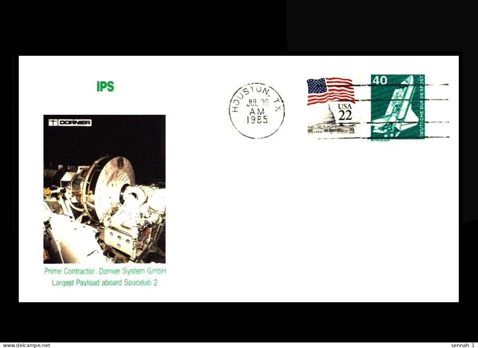 USA: 'Space-Shuttle Challenger STS-51F – Spacelab-2 – Pointing System [IPS] By Dornier, 1985' [German/American Stamps] - United States