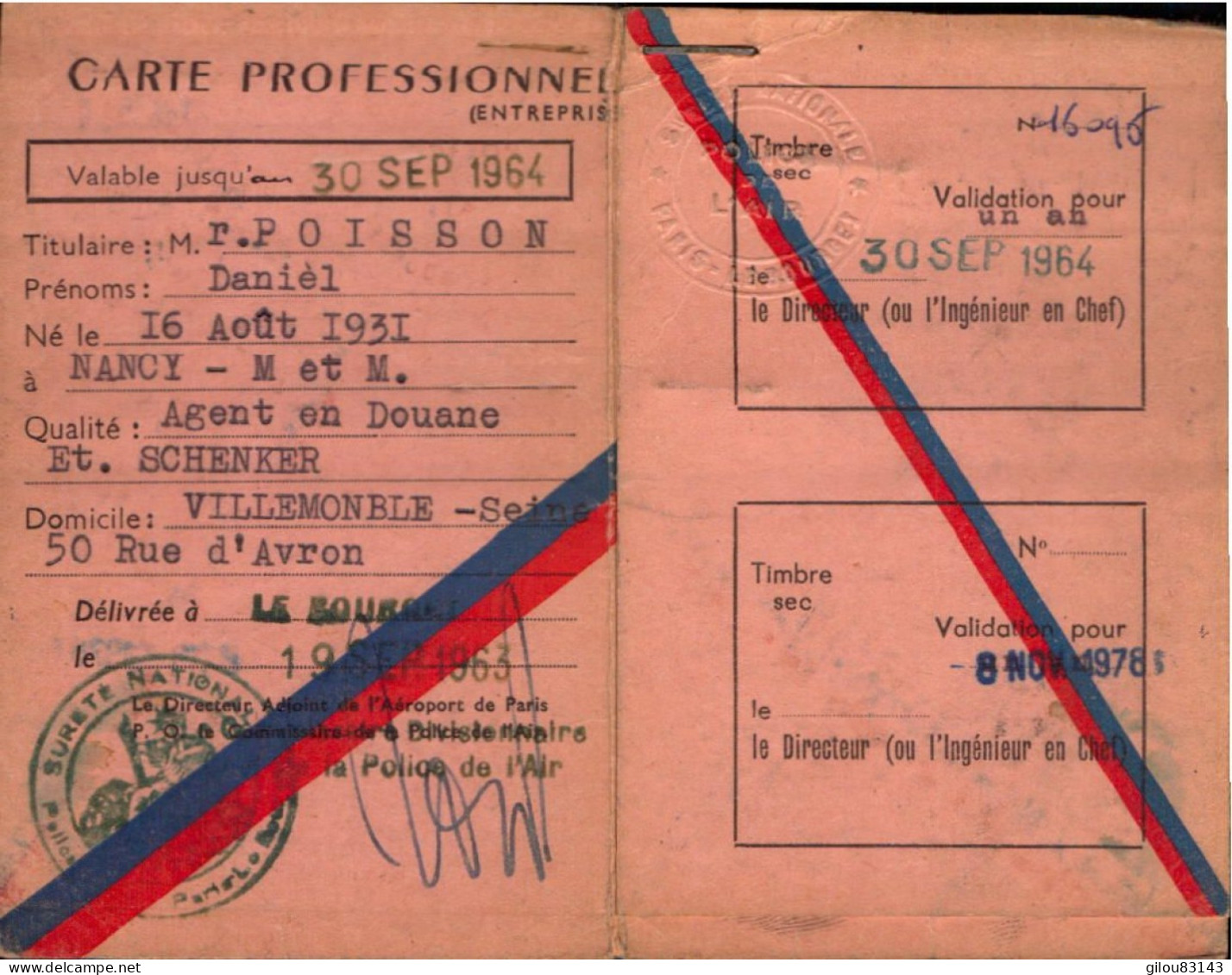 Carte Professionnelle, Ministere Des Transports, Aeroport De Paris, Aeroport Du Bourget - Ohne Zuordnung