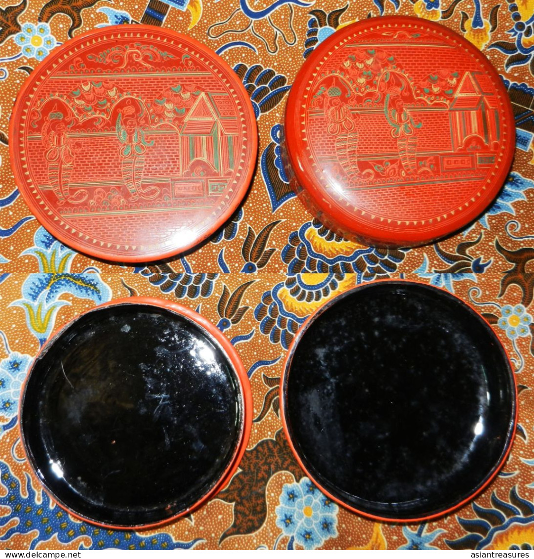 Antique Burma  Royalty 8-piece Hand-painted, Hand Etched Coaster Set Intricate Work Ca 1900 - Aziatische Kunst