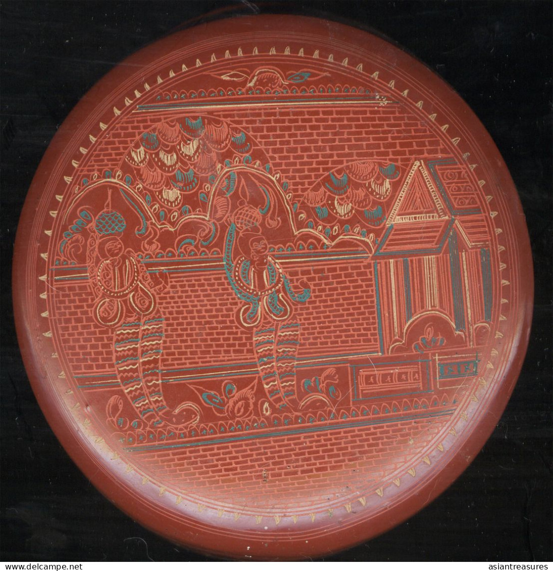 Antique Burma  Royalty 8-piece hand-painted, hand etched Coaster set intricate work ca 1900