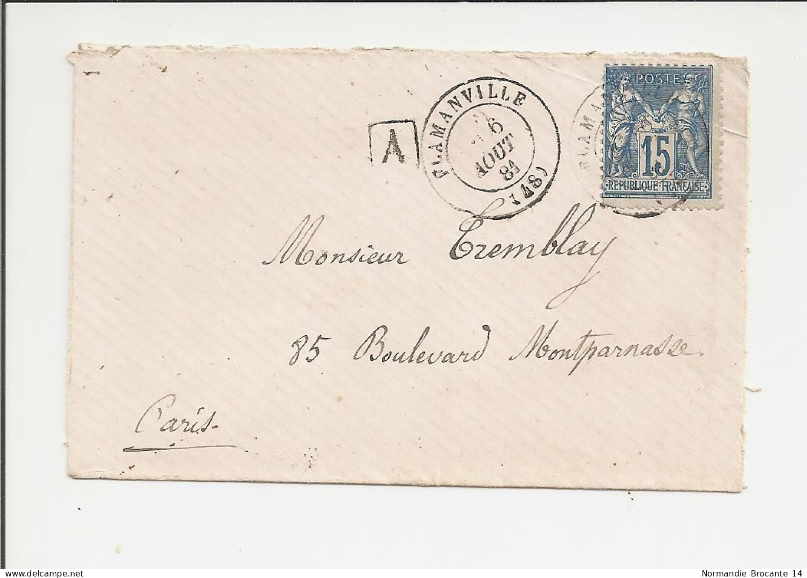 Lettre De Flamanville (La Manche) Pour Paris De 1881 - Type Sage - 1876-1898 Sage (Type II)