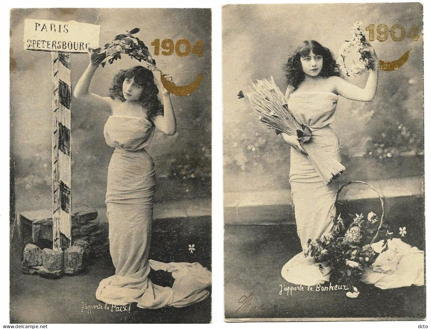 2 Cpa Année 1904 Paris St-Pétersbourg J'apporte La Paix !  & J'apporte Le Bonheur - New Year