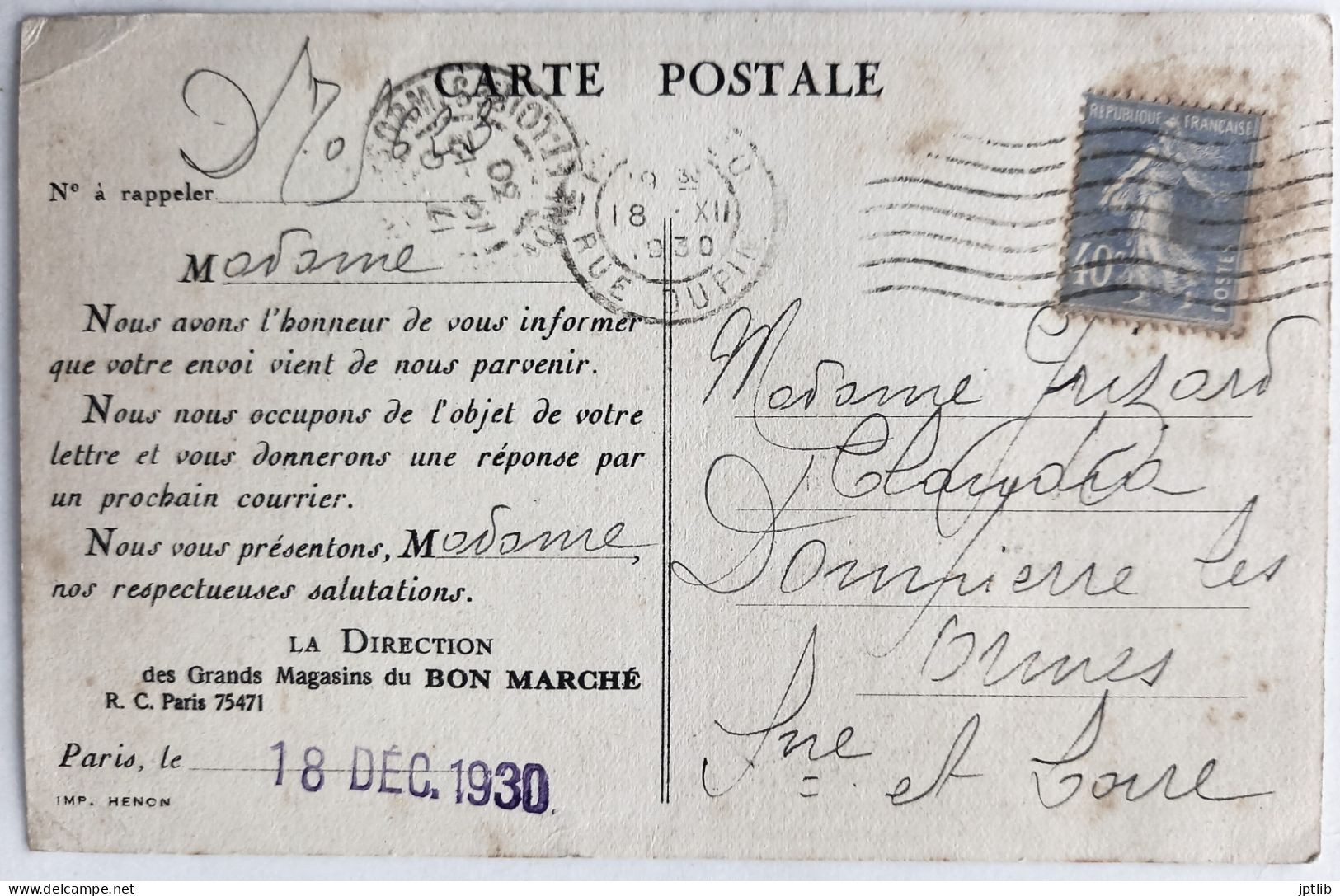 CPA Carte Postale / Ephemera / Publicité / AU BON MARCHÉ, Maison A. Boucicaut / Bureaux Des Voyages Et Des Théâtres. - Tiendas