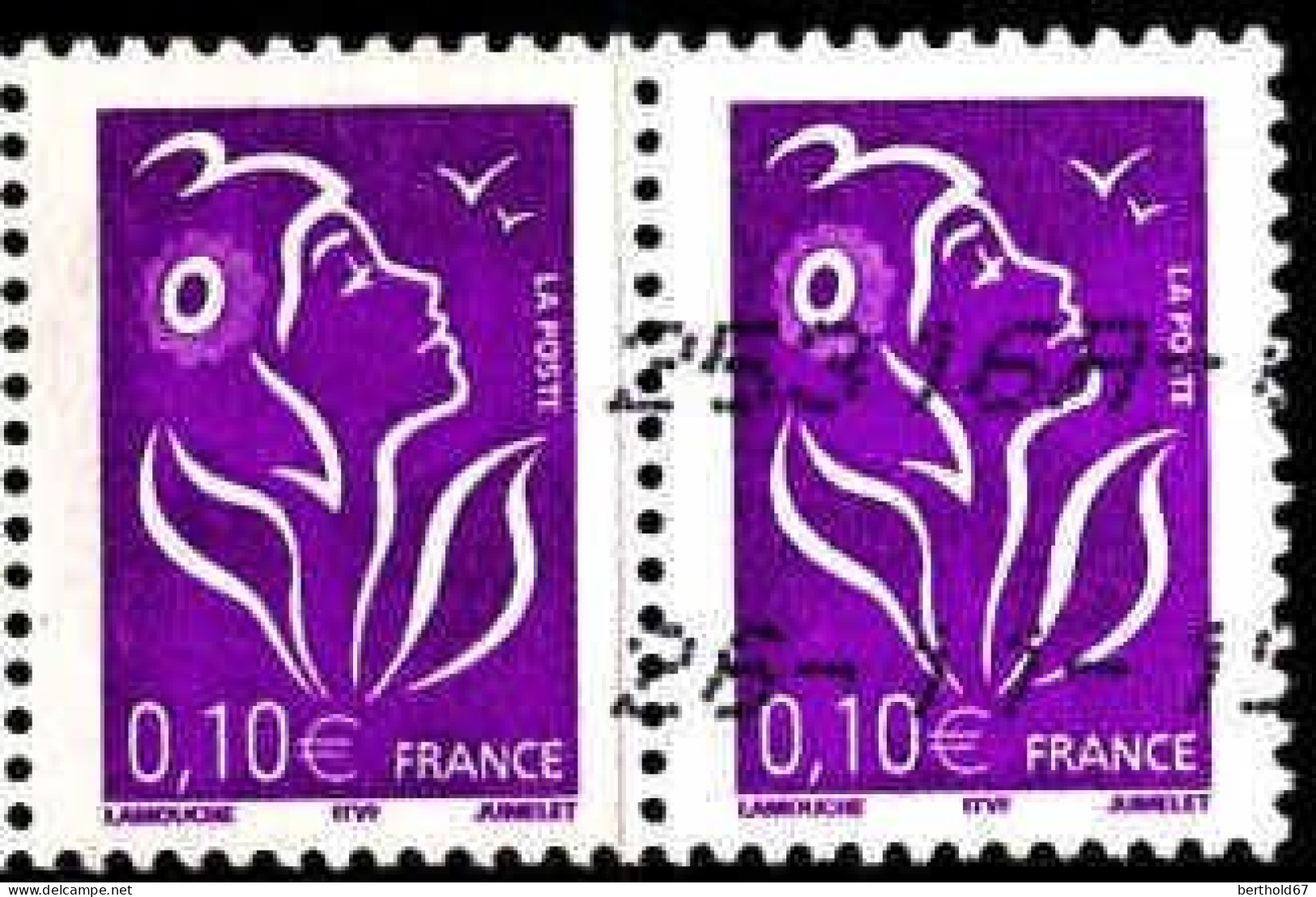 France Poste Obl Yv:3732 Mi:3885I Marianne De Lamouche ITVF Paire (Obl.mécanique) - Gebruikt