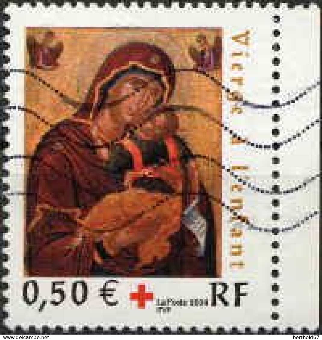 France Poste Obl Yv:3717 Mi:3866 Croix-Rouge Vierge à L'enfant Bord De Feuille (Lign.Ondulées) - Gebraucht