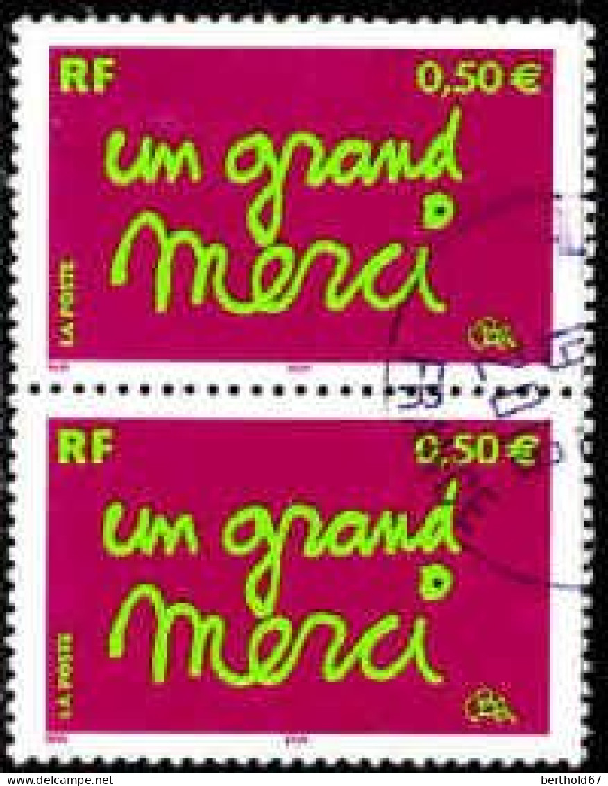 France Poste Obl Yv:3637 Mi:3781I Ben Un Grand Merci Paire (TB Cachet Rond) - Gebruikt