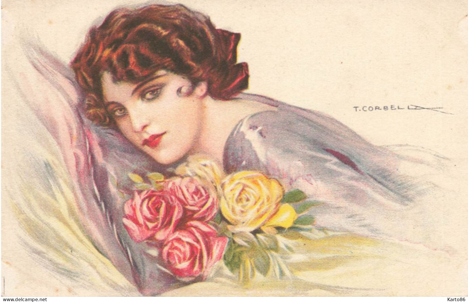 T. CORBELLA * CPA Illustrateur Corbella Italia Italien * Série 250-6 * Mode Femme Fleurs Coiffure - Corbella, T.
