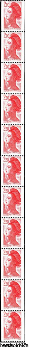 France Roul N** Yv: 87 Mi:2510STa Liberté De Delacroix Bande De 11 - Coil Stamps