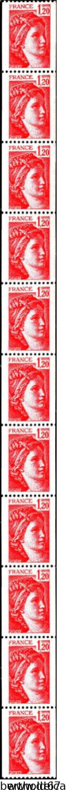 France Roul N** Yv: 72 Mi:2106ST Sabine De David Bande De 11 - Coil Stamps