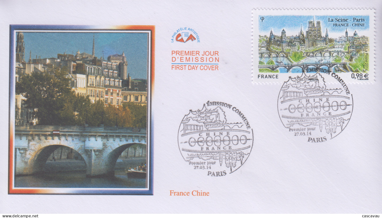Enveloppe  FDC   1er   Jour    FRANCE    Emission  Commune   FRANCE - CHINE   La  SEINE - PARIS    2014 - Gemeinschaftsausgaben