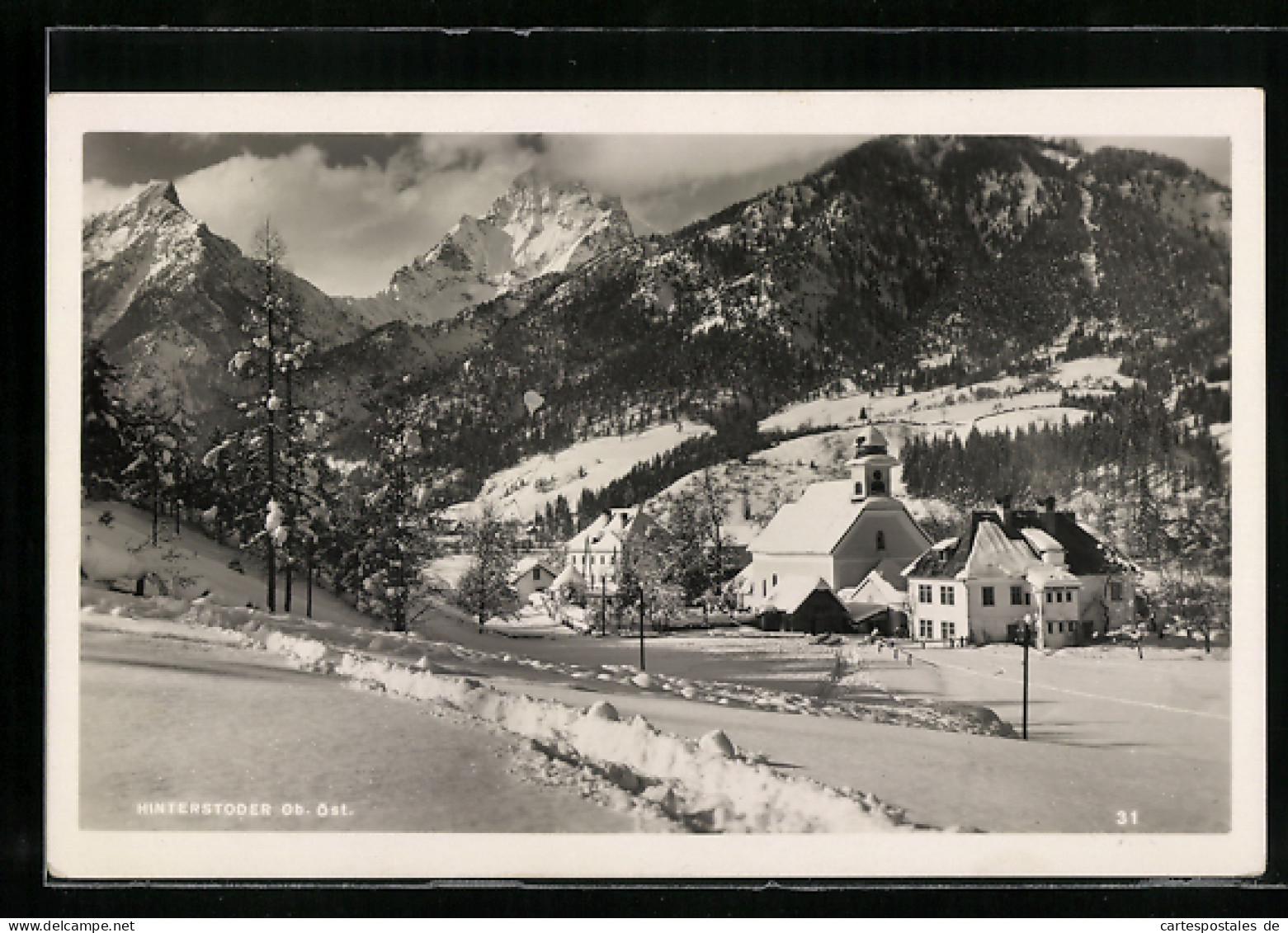 AK Hinterstoder /O.-Ö., Ortsansicht Im Schnee Vor Bergpanorama  - Autres & Non Classés