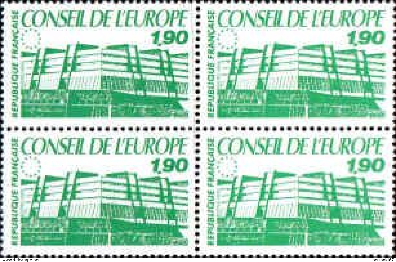 France Service N** Yv: 93 Mi:40 Strasbourg Bâtiment Du Conseil Bloc De 4 - Mint/Hinged