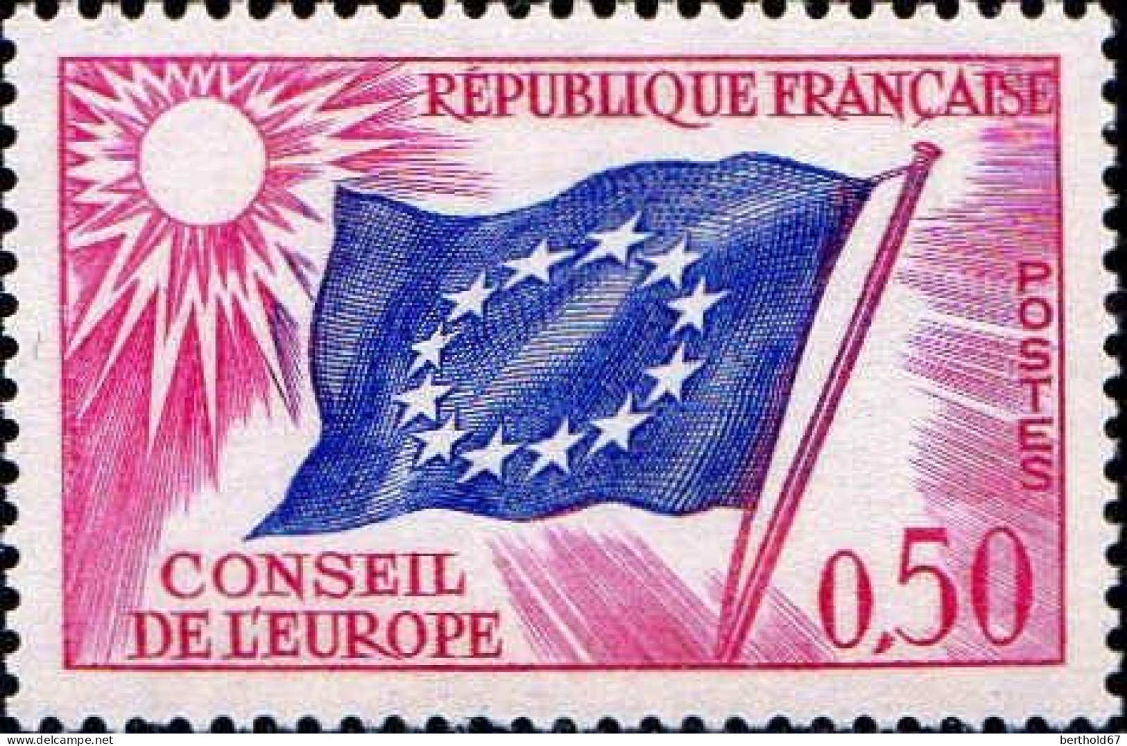 France Service N* Yv: 32 Mi:9 Drapeau Européen (sans Gomme) - Ongebruikt