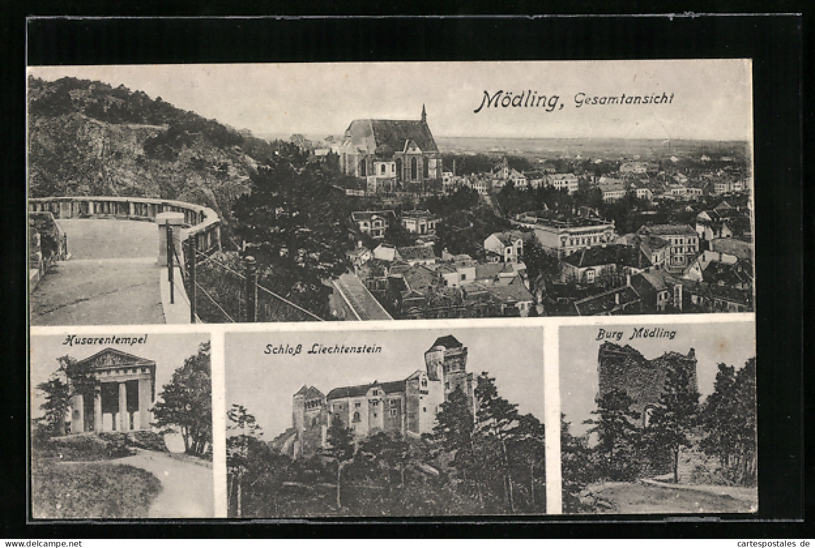 AK Mödling, Gesamtansicht, Husarentempel, Schloss Liechtenstein Und Burg  - Other & Unclassified