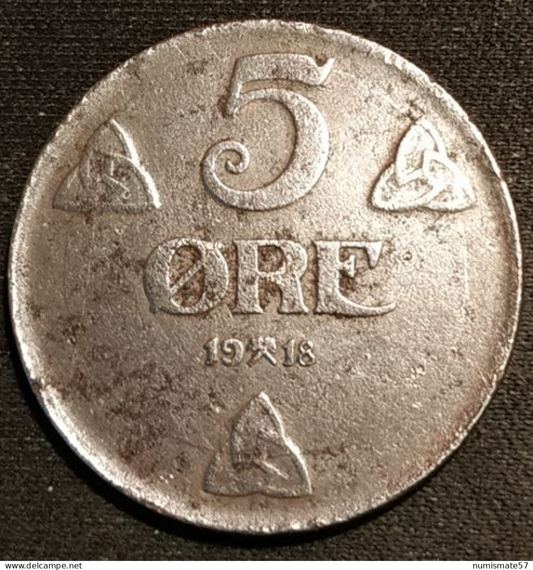 VERY RARE - NORVEGE - NORWAY - 5 ORE 1918 - Haakon VII - KM 368a - ( øre - Fer - Iron ) - Noorwegen