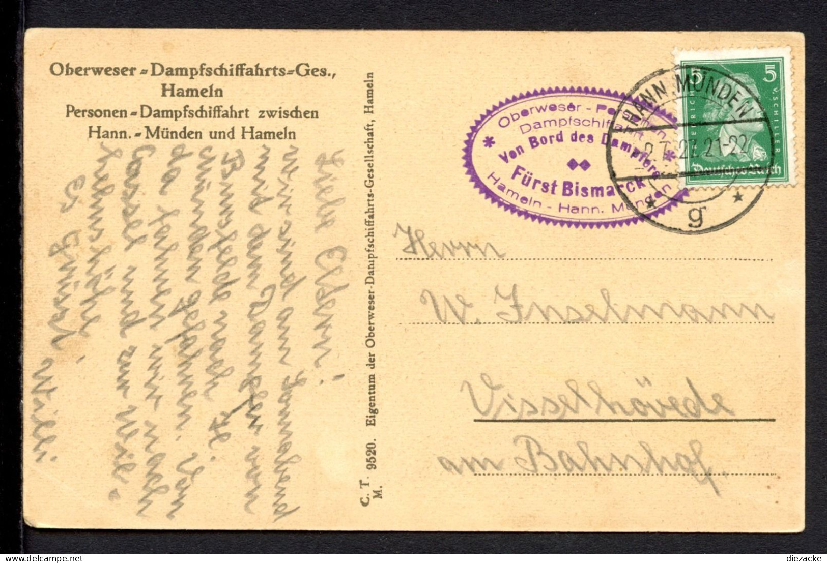 AK Oberweser Dampfschifffahrt 1927 Raddampfer Kronprinz Wilhelm (PK0764 - Altri & Non Classificati