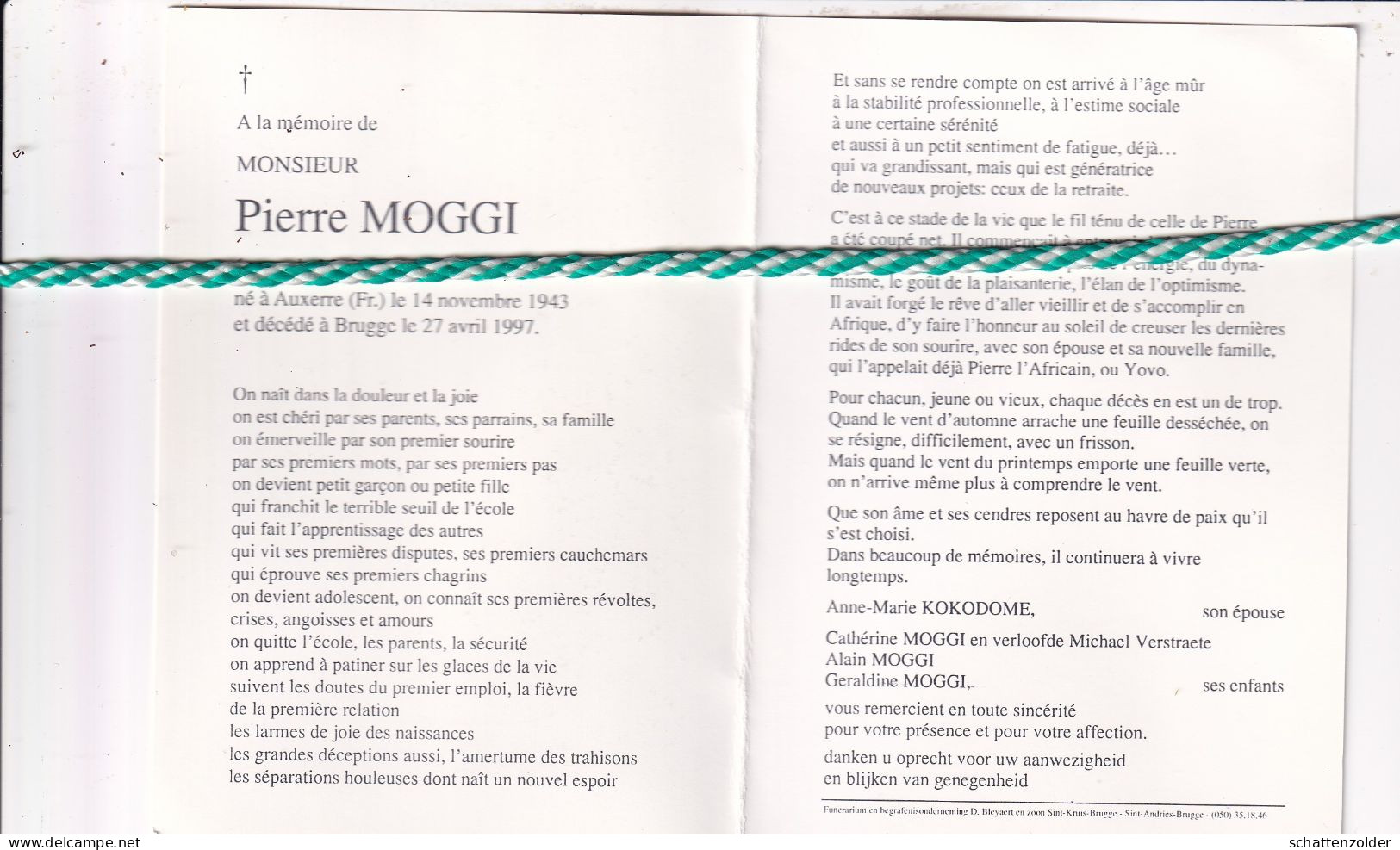 Pierre Moggi-Kokodome, Auxerre (Fr) 1943, Brugge 1997. Foto - Obituary Notices