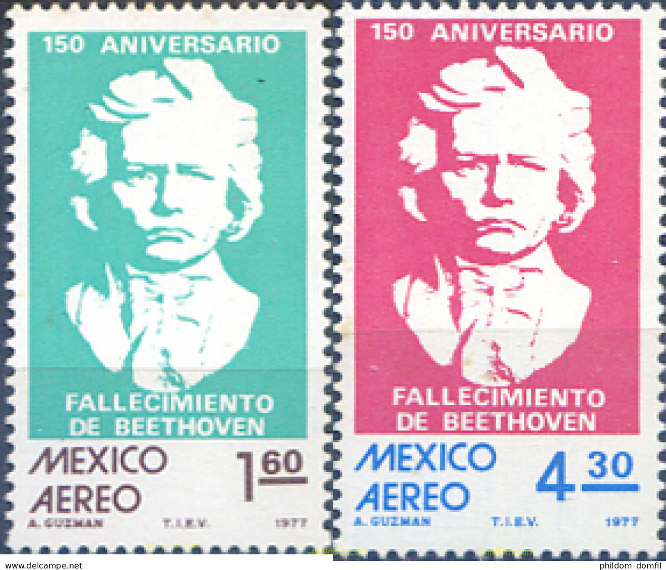 182584 MNH MEXICO 1977 150 ANIVERSARIO DE LA MUERTE DE LUDWIG VAN BEETHOVEN - Mexico