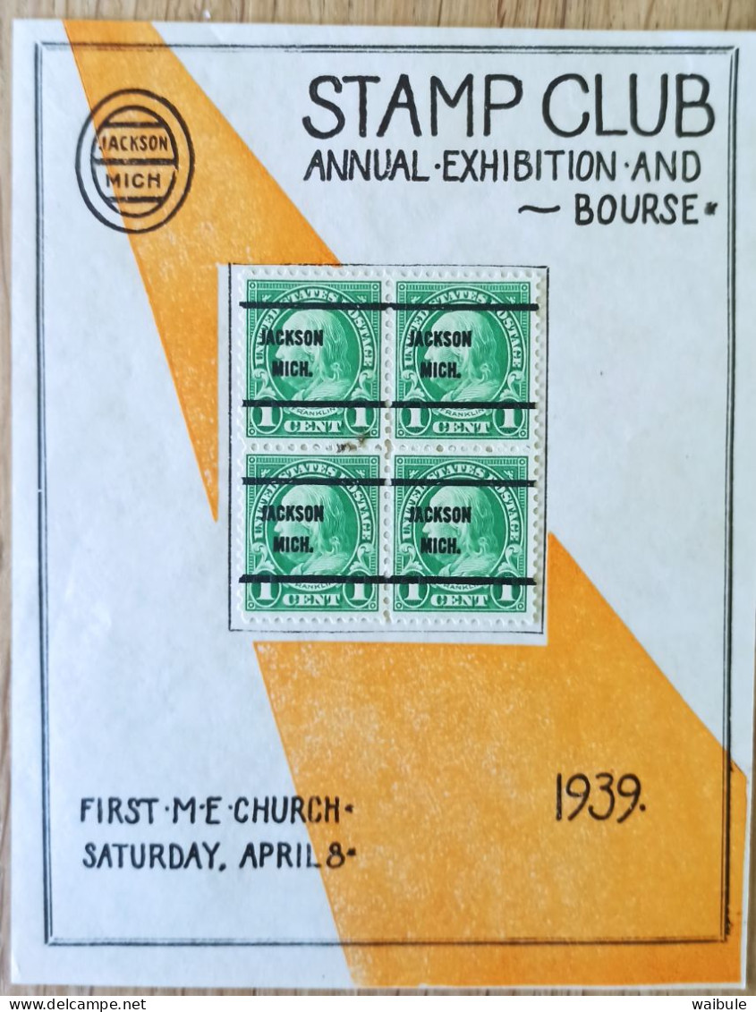 Feuillet Stamp Timbre Préoblitéré Precancel Jackson Mich. 1939 - Préoblitérés