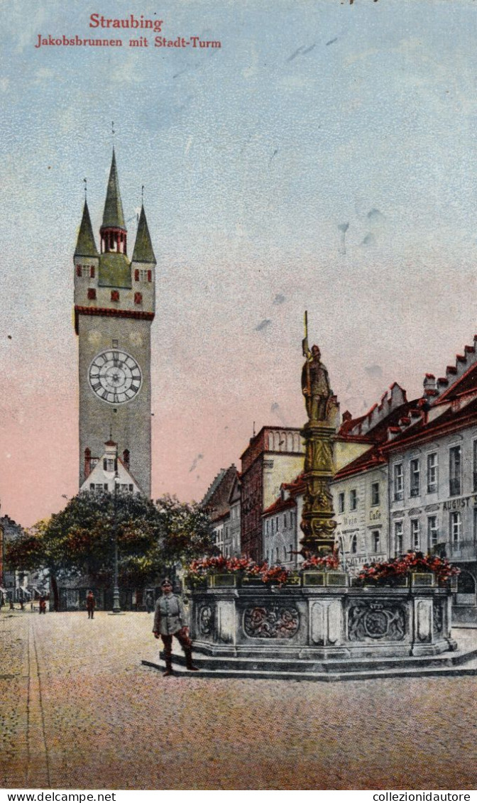 STRAUBING - JAKOBSBRUNNEN MIT STADT-TURM - CARTOLINA FP SPEDITA NEL 1926 - Straubing