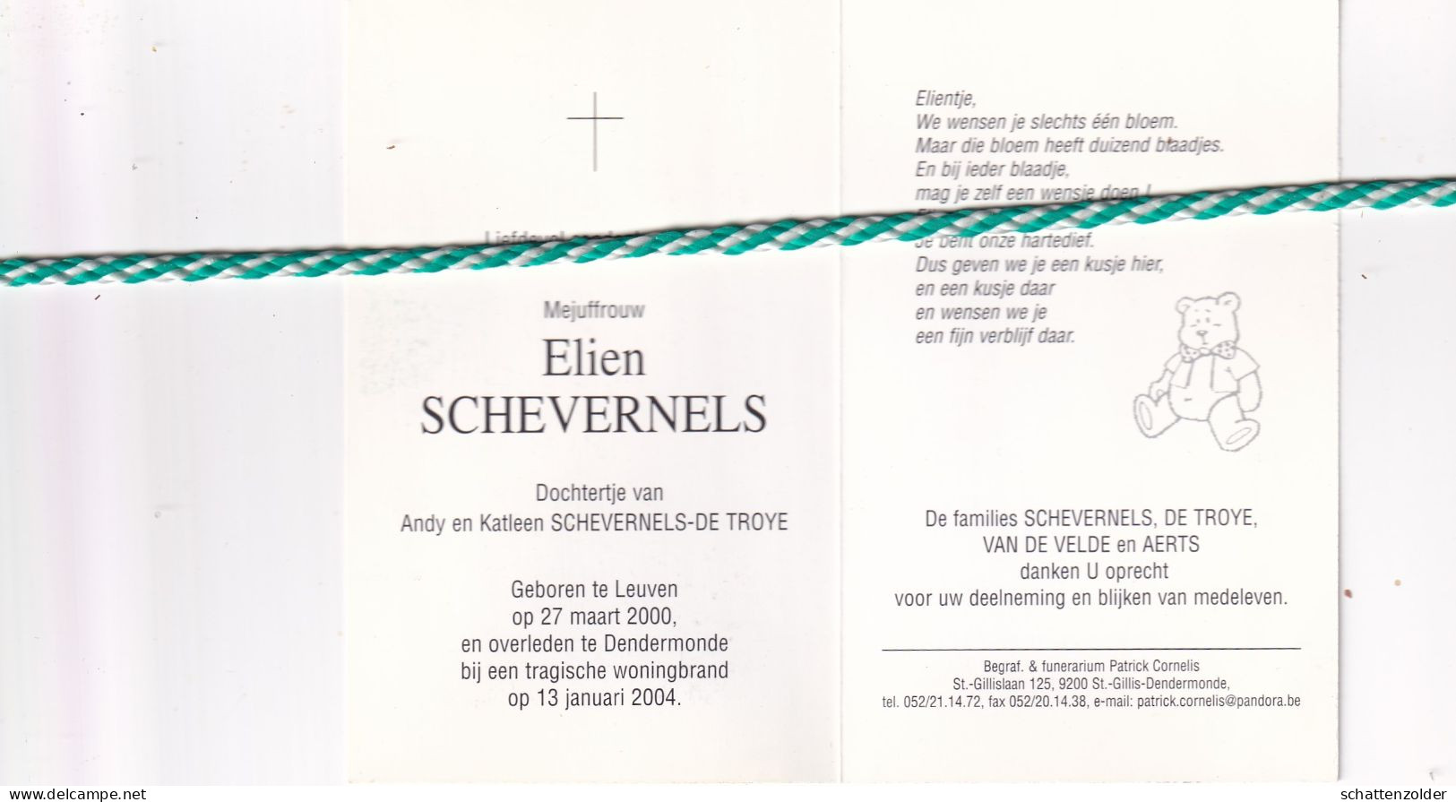 Elien Schevernels-De Troye, Leuven 2000; Dendermonde (Woningbrand) 2004. Foto - Esquela
