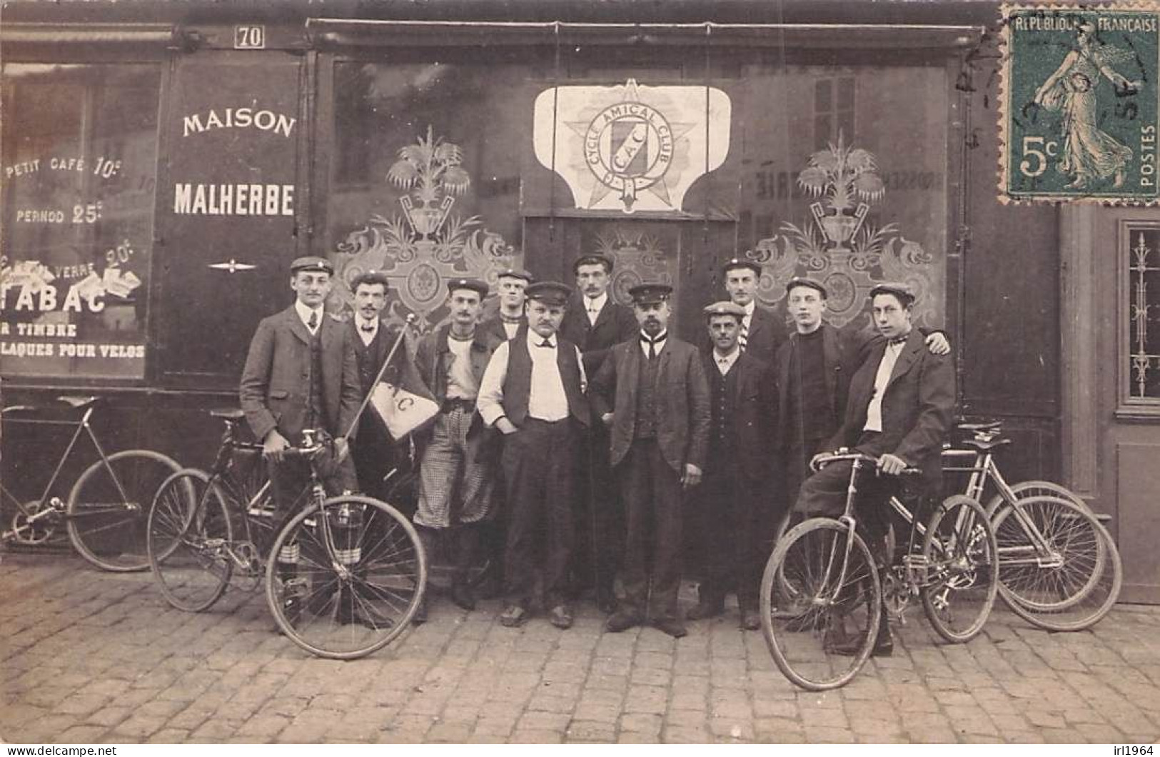 SUPERBE CARTE PHOTO OBLITERATION PONTOISE LE C.A.C. CYCLE AMICAL CLUB MAISON MALHERBE 1903 - Ciclismo