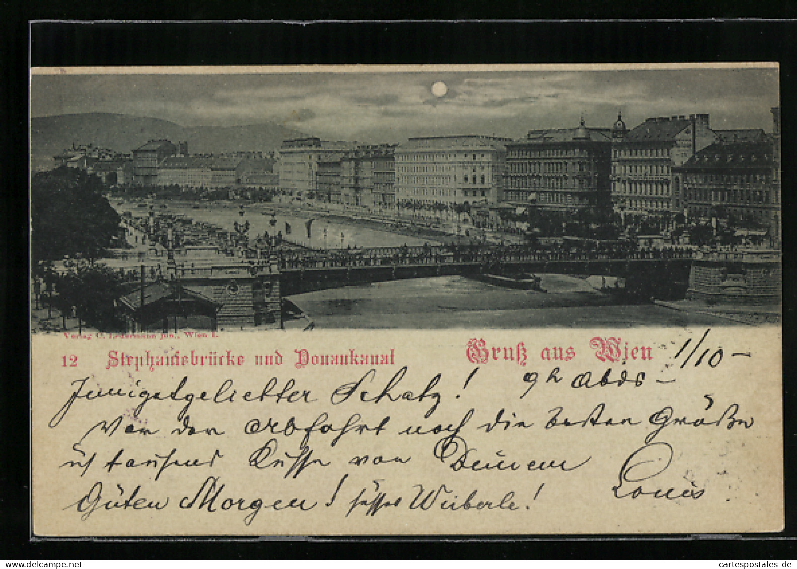 Mondschein-AK Wien, Stephaniebrücke Und Donaukanal  - Other & Unclassified