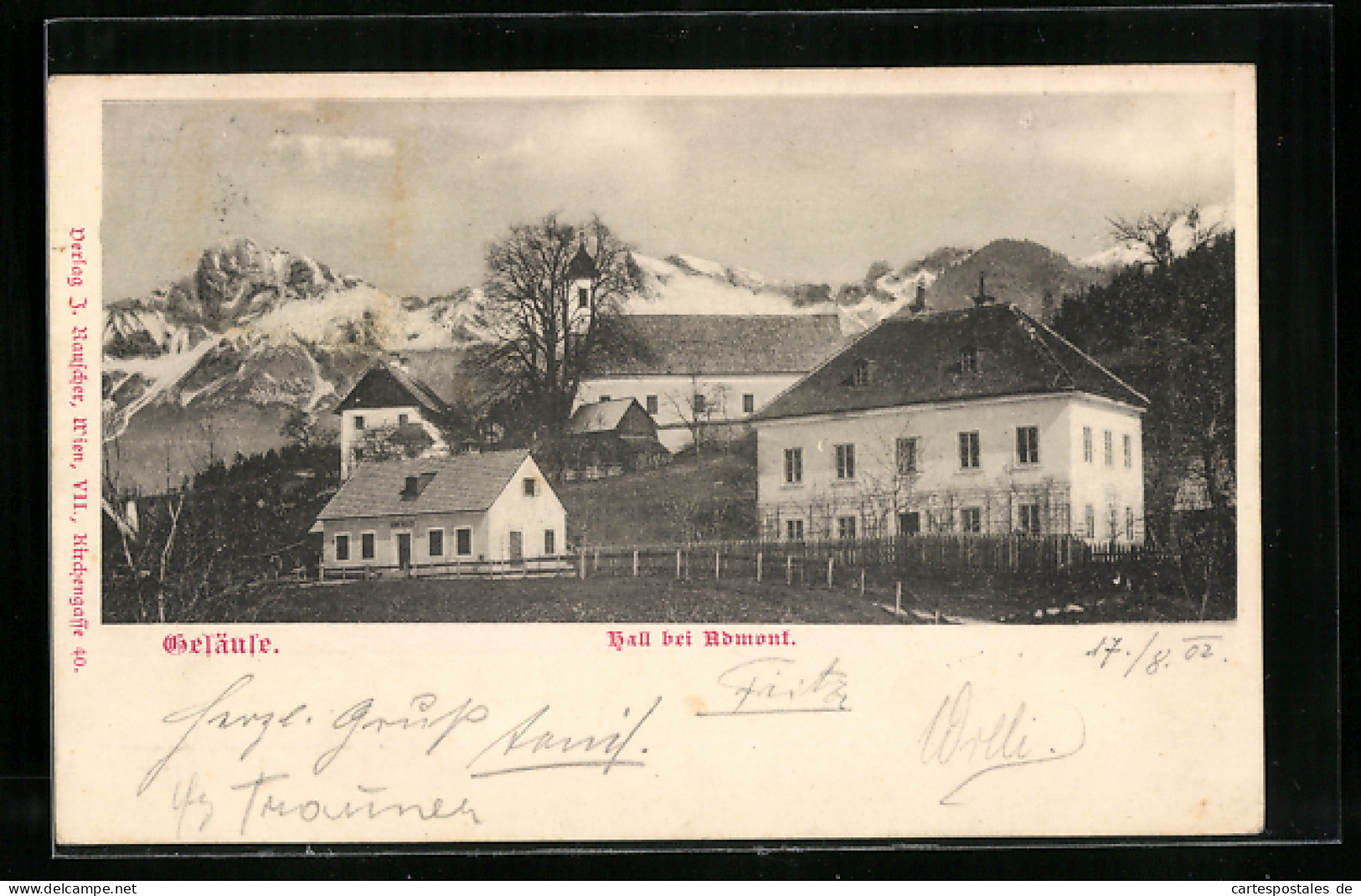 AK Hall Bei Admont, Ortsansicht Mit Schule Und Kirche  - Altri & Non Classificati