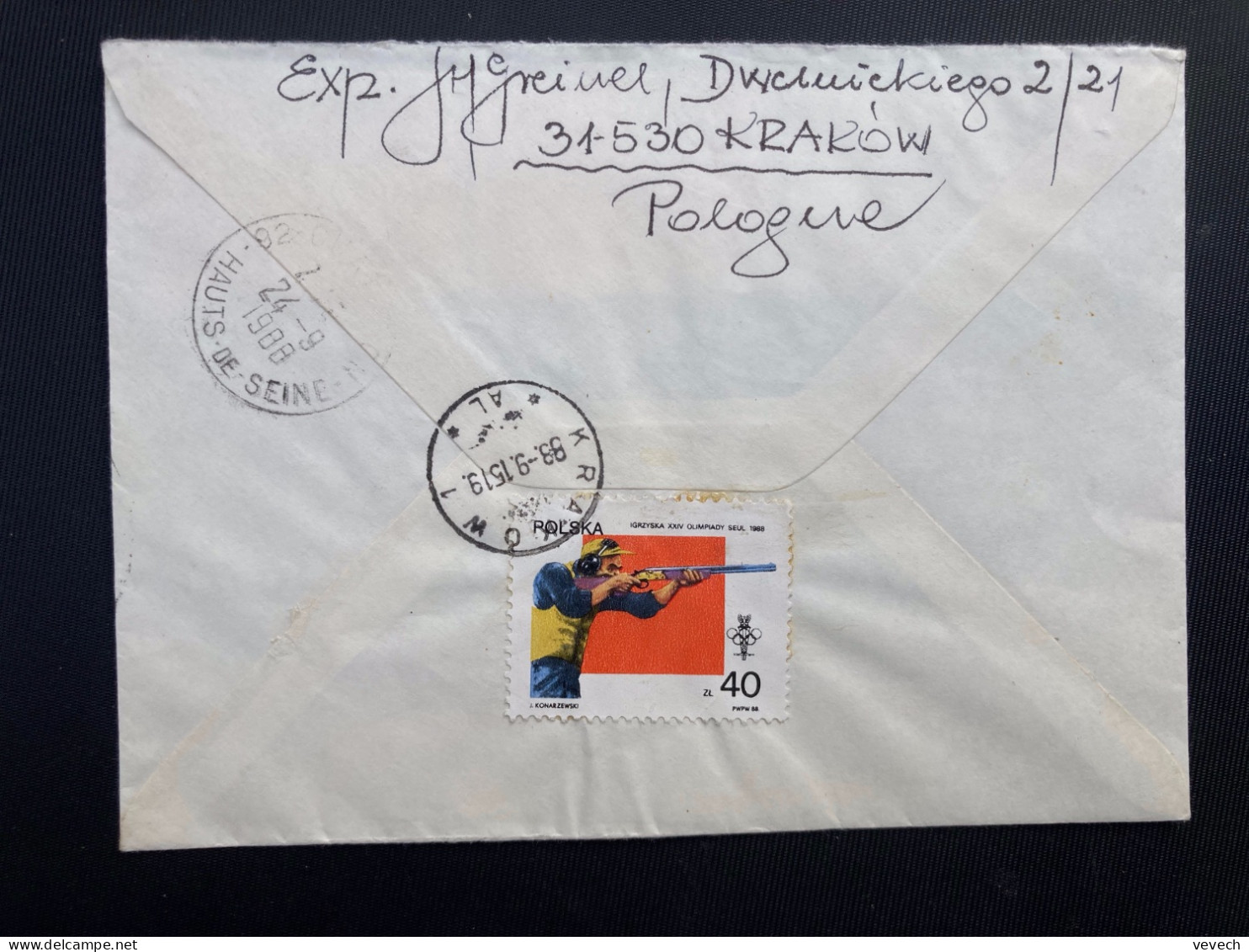 LETTRE EXPRES Par Avion Pour La FRANCE TP ANAX IMPERATOR 10Zt X2+GRAFICZNEGO 40 Zt+JO SEOUL 1988 40 Zt OBL.88 9 15 KRAKO - Lettres & Documents