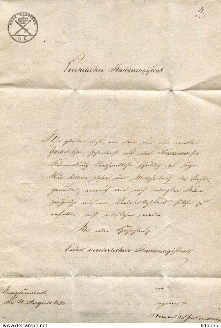 "BAYERN" 1832, Vorphila-Brief Mit Klarem L1 "FARNBACH", Innen Gebuehren- Und Praegestempel (L2005) - Préphilatélie