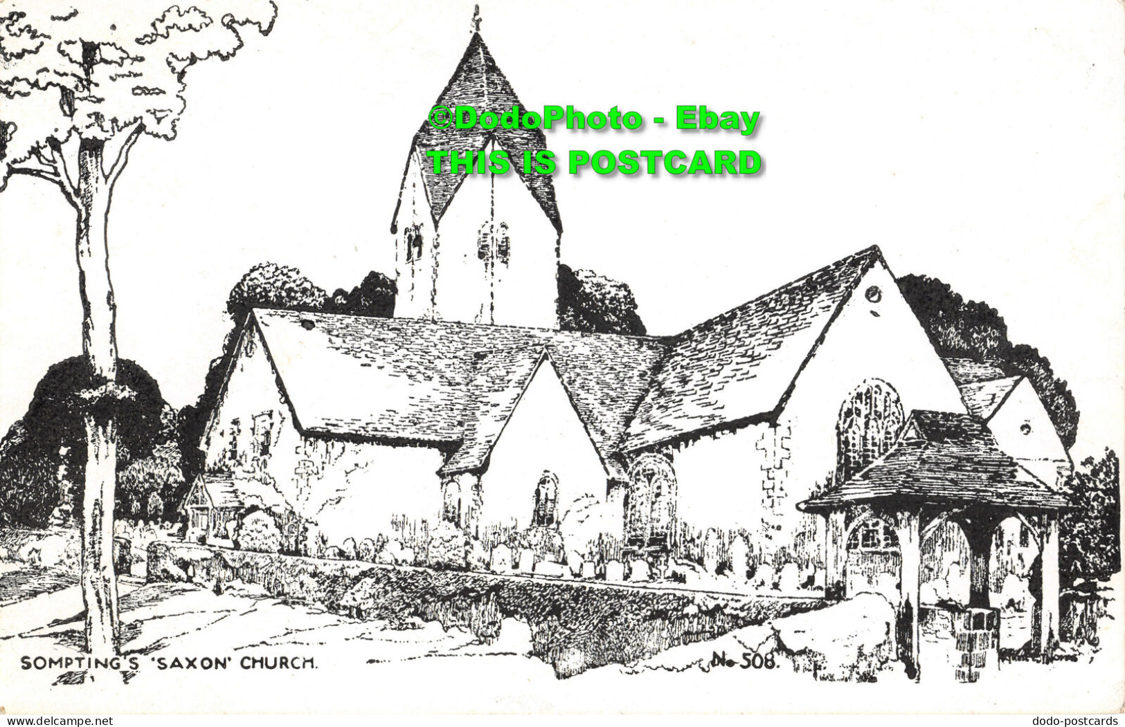 R357372 Somptings Saxon Church. Artists Studio Goring Pen Sketch - Monde