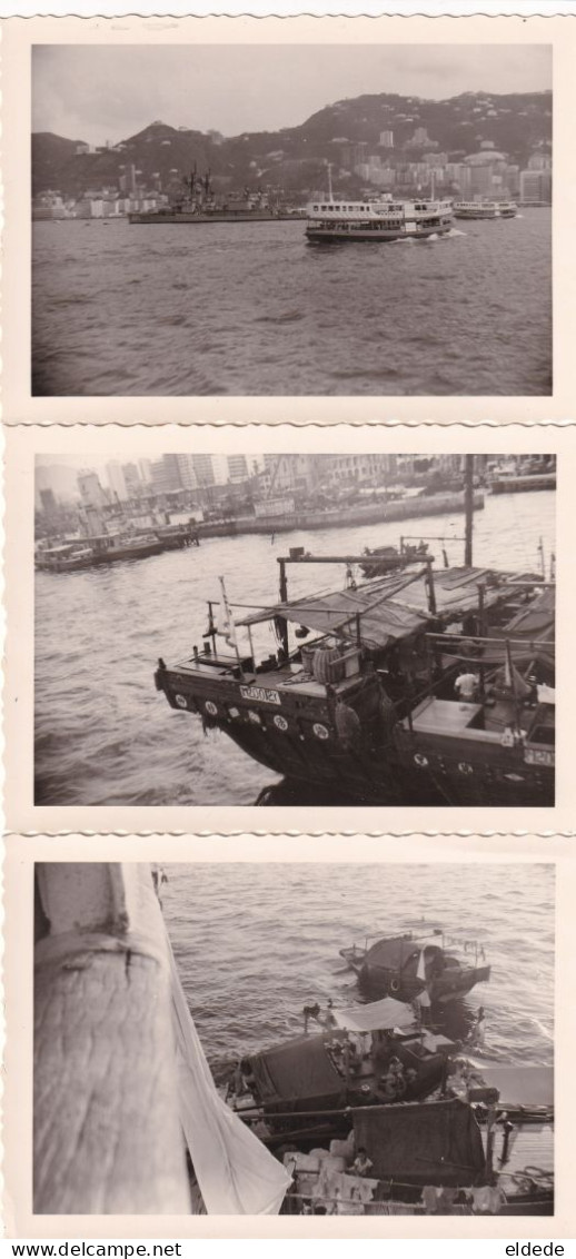 3 Real Photo In The Hongkong Harbour 1953 Trip To Saigon  Warship Etc - Chine (Hong Kong)