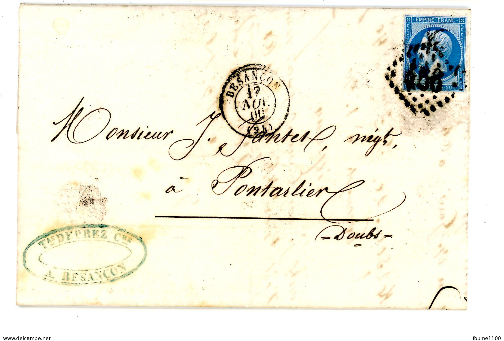 Courrier Facture An 1866 Roulage TH. DEPREZ ( Farines Moulin D'avanne ) à BESANCON 25 Doubs Pour SANTET à PONTARLIER - 1863-1870 Napoleon III Gelauwerd