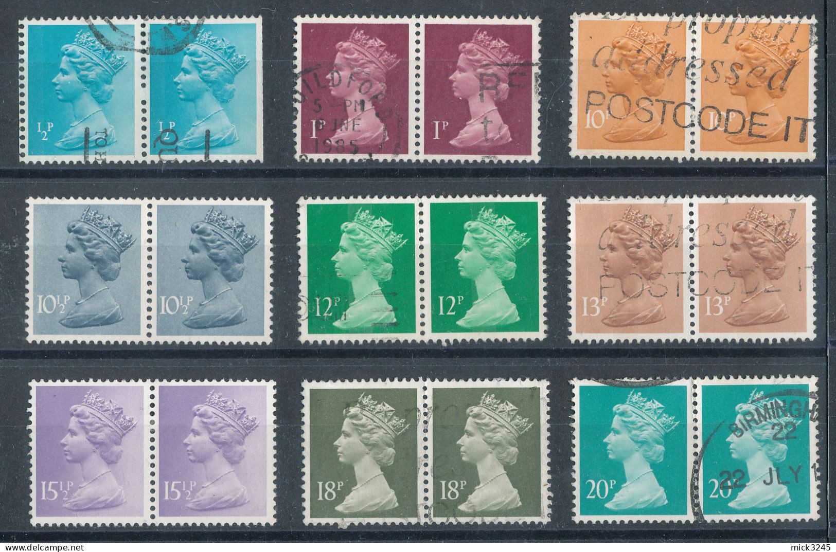 GB - Lot De 18 Timbres En Paires (o) - Machin-Ausgaben