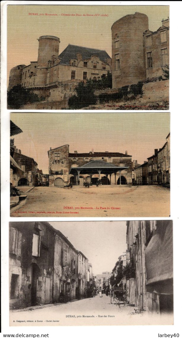 Duras Rue Des Fours Chateau Ect - 4 Cartes Postales Ancienne - Autres & Non Classés