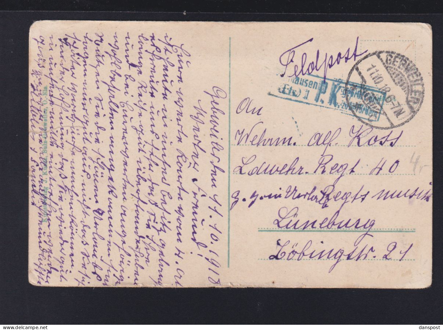 Dt. Reich Frankreich France AK Gebweiler Stadtpark Feldpost 1918 Feldpost - Elsass