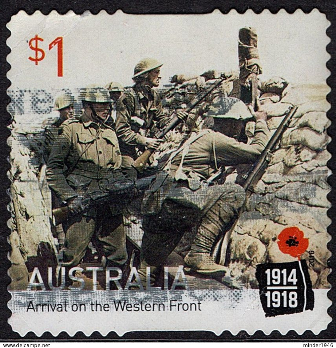 AUSTRALIA 2016 $1 Multicoloured, 100th Anniv Of World War I-Arrival On The Western Front Self Adhesive FU - Gebraucht