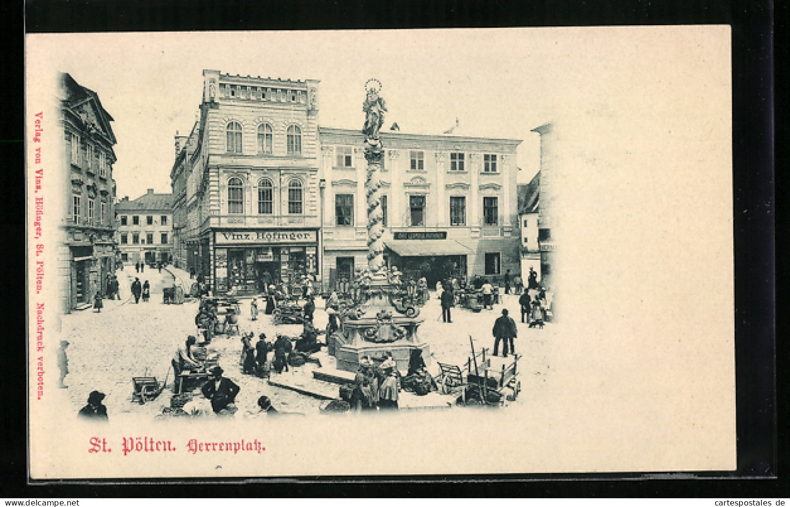 AK St. Pölten, Herrenplatz Mit Haus Vinz. Höfinger Und Marienstatue  - Sonstige & Ohne Zuordnung