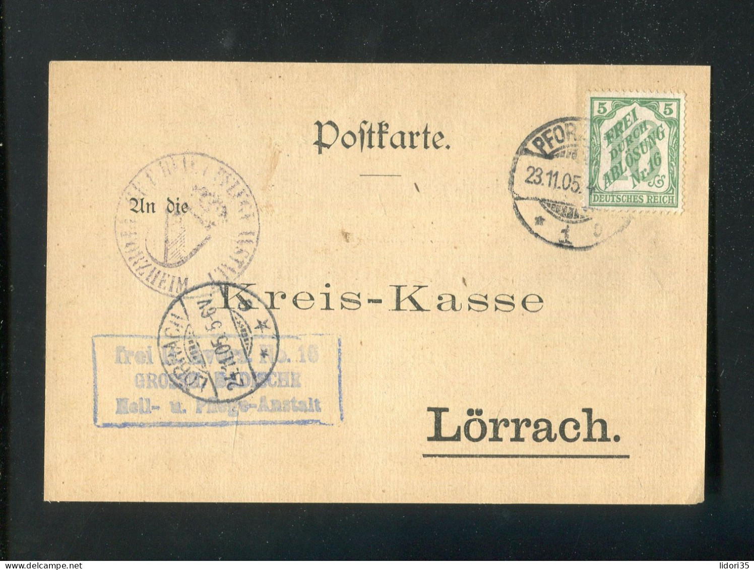 "DEUTSCHES REICH" 1905, Dienstmarke Mi. 11 EF Auf Postkarte Mit Stegstempel "PFORZHEIM" Nach Loerrach (L2011) - Dienstzegels