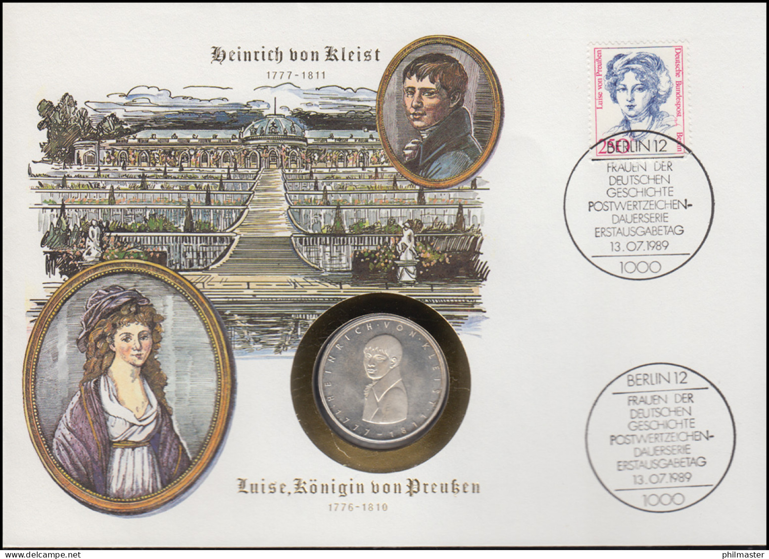 Numisbrief H. Von Kleist / Luise Von Preußen 5 DM / 250 Pf., ESST Bonn 13.7.1989 - Numismatische Enveloppen