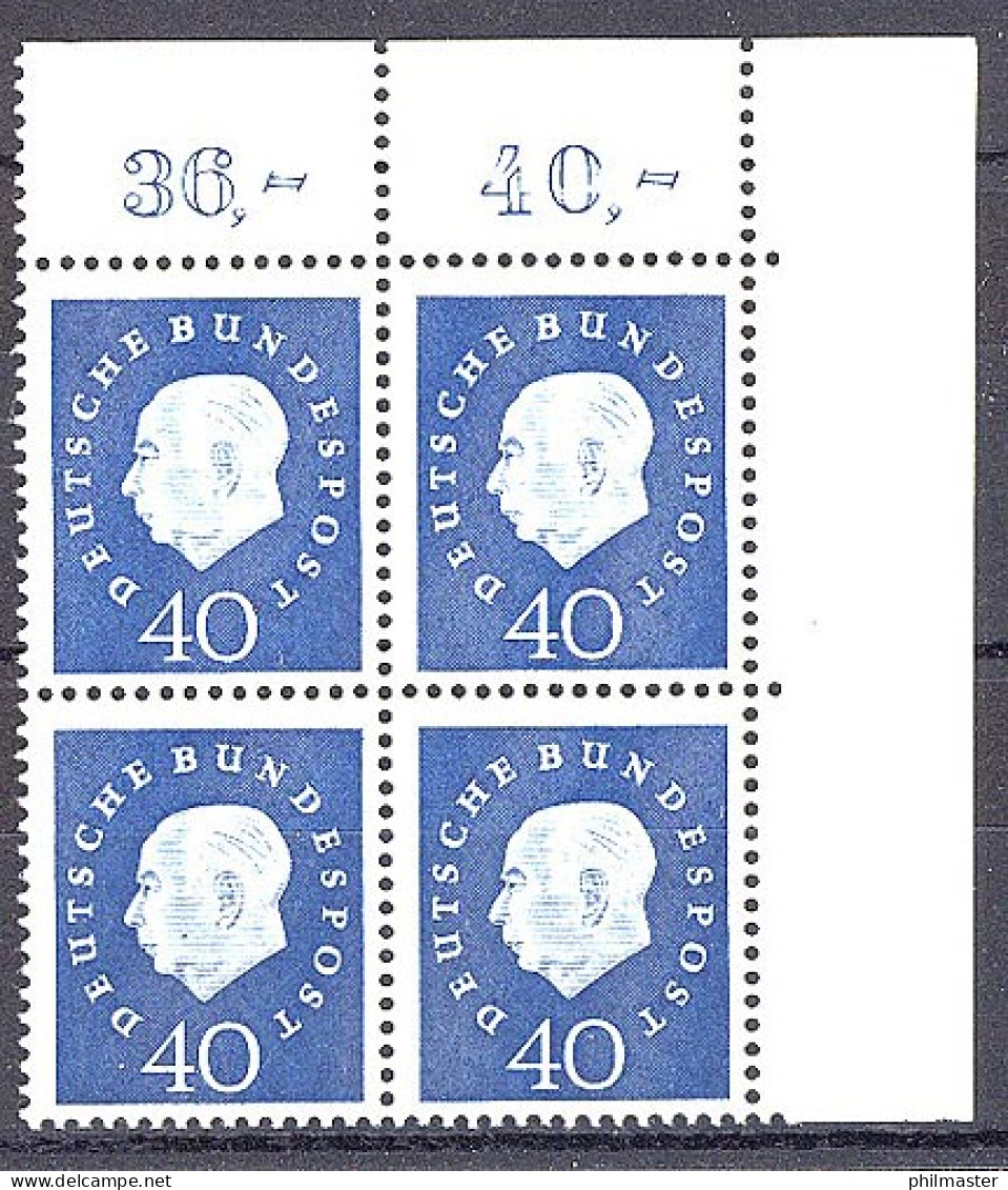 305 Heuss III 40 Pf Eck-Vbl. Or ** Postfrisch - Unused Stamps