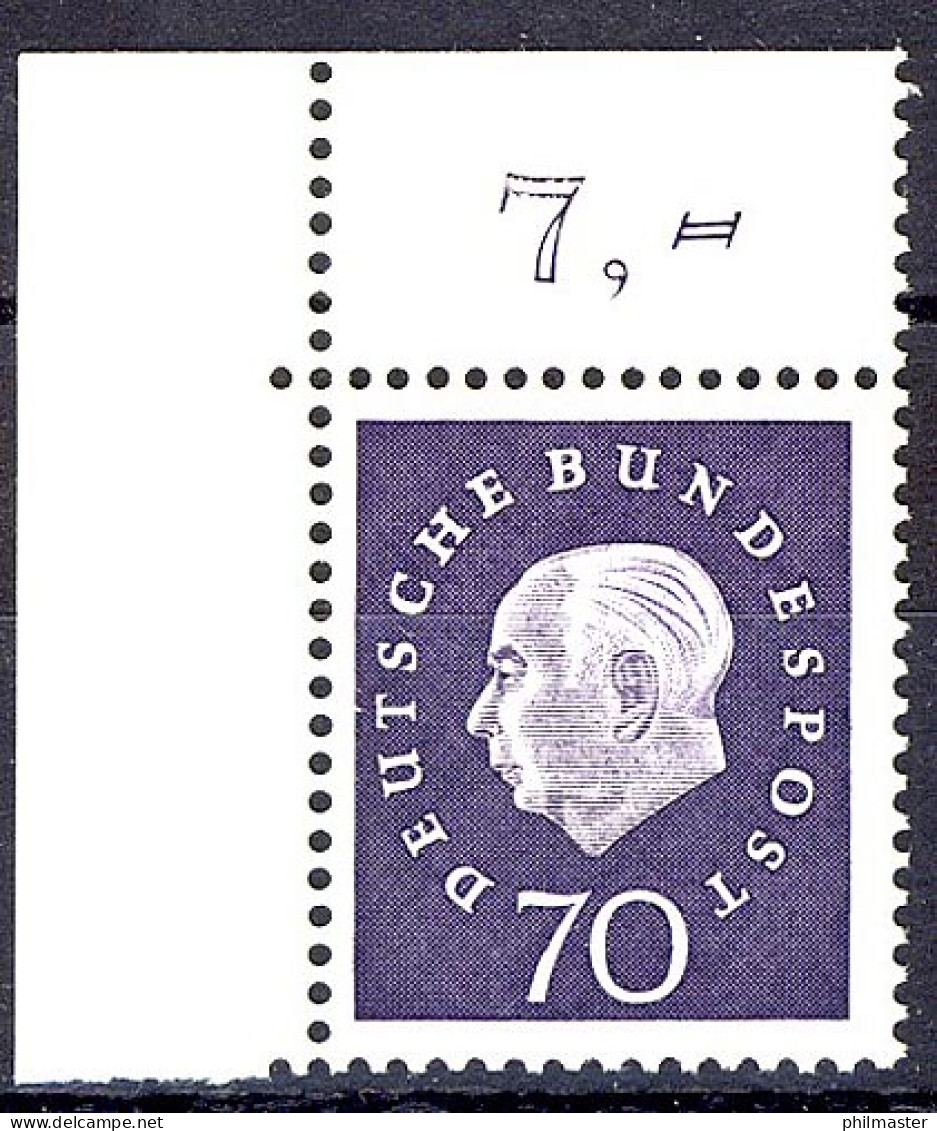 306 Heuss III 70 Pf Ecke Ol ** Postfrisch - Unused Stamps