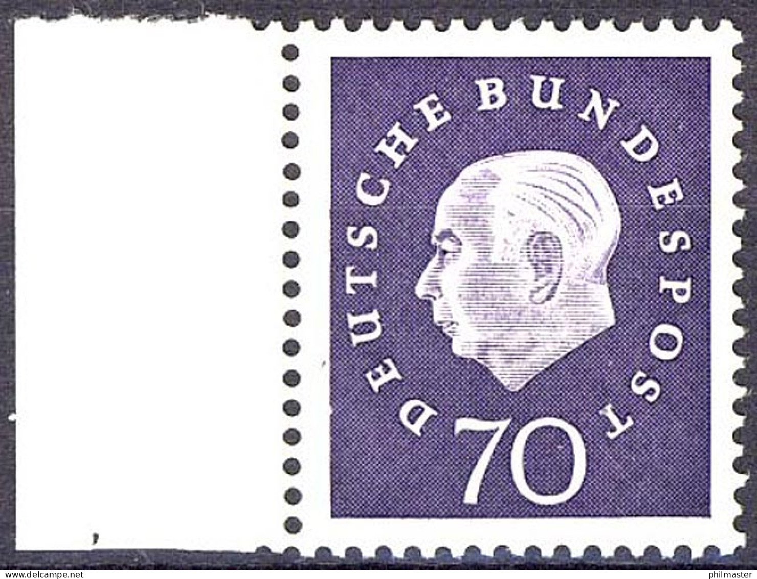 306 Heuss III 70 Pf Seitenrand Li. ** Postfrisch - Unused Stamps