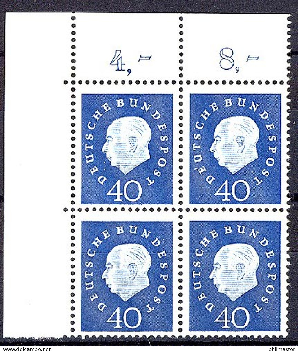 305 Heuss III 40 Pf Eck-Vbl. Ol ** Postfrisch - Unused Stamps