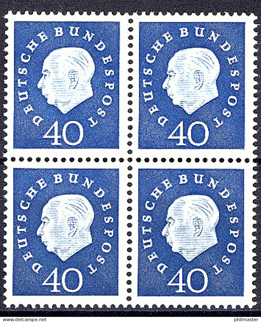 305 Heuss III 40 Pf Viererblock ** Postfrisch - Unused Stamps