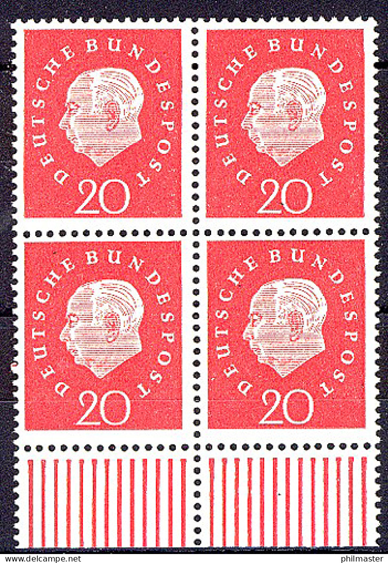 304 Heuss III 20 Pf UR-Viererbl. ** Postfrisch - Unused Stamps