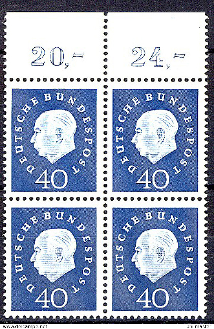 305 Heuss III 40 Pf OR-Viererbl. ** Postfrisch - Unused Stamps