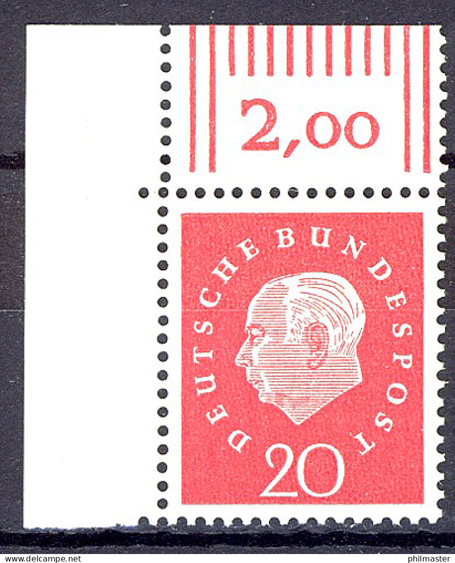 304 Heuss III 20 Pf Ecke Ol ** Postfrisch - Unused Stamps