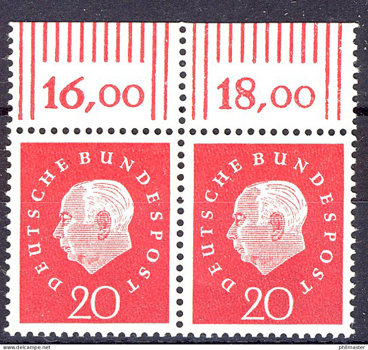 304 Heuss III 20 Pf Paar OR ** Postfrisch - Unused Stamps