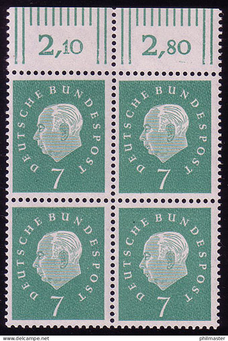 302 Heuss III 7 Pf OR-Viererbl. ** Postfrisch - Unused Stamps